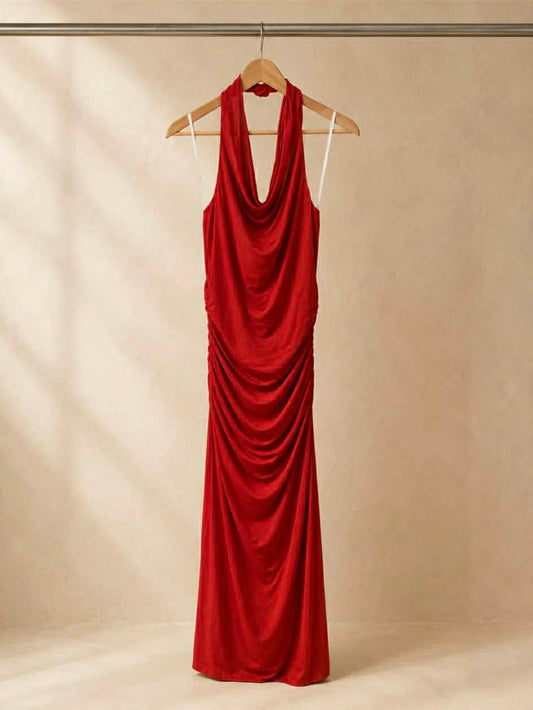 Mossman Red Halter Neck Cowl Maxi Dress — Size 12