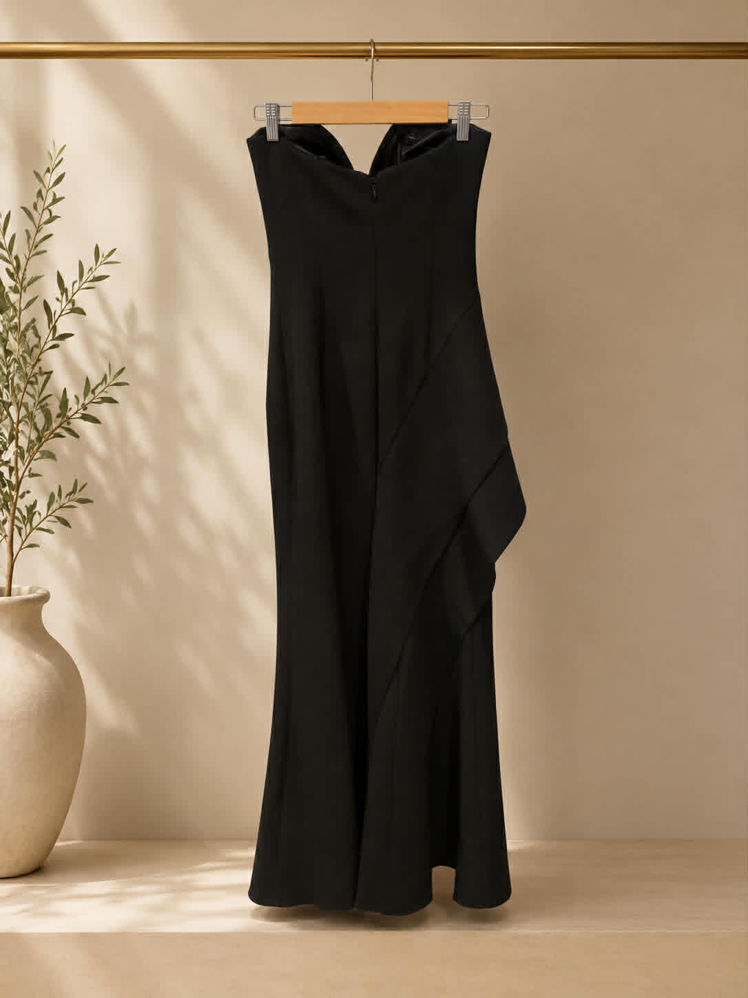 Sheike Black Strapless Ruffle Midi Dress – Size 10