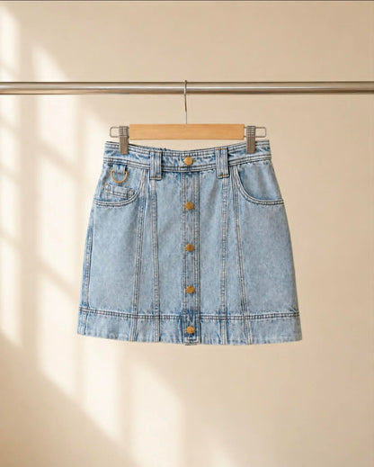 Aje Denim Button-Front Mini Skirt – Light Wash Blue, Size 8