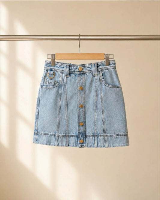 Aje Denim Button-Front Mini Skirt – Light Wash Blue, Size 8