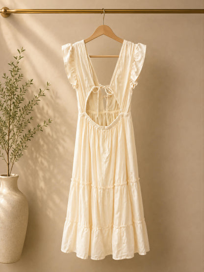 Rue Stiic Cream Tiered Midi Dress – Size M