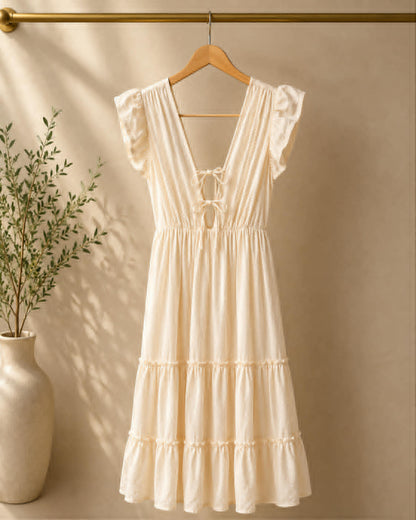 Rue Stiic Cream Tiered Midi Dress – Size M