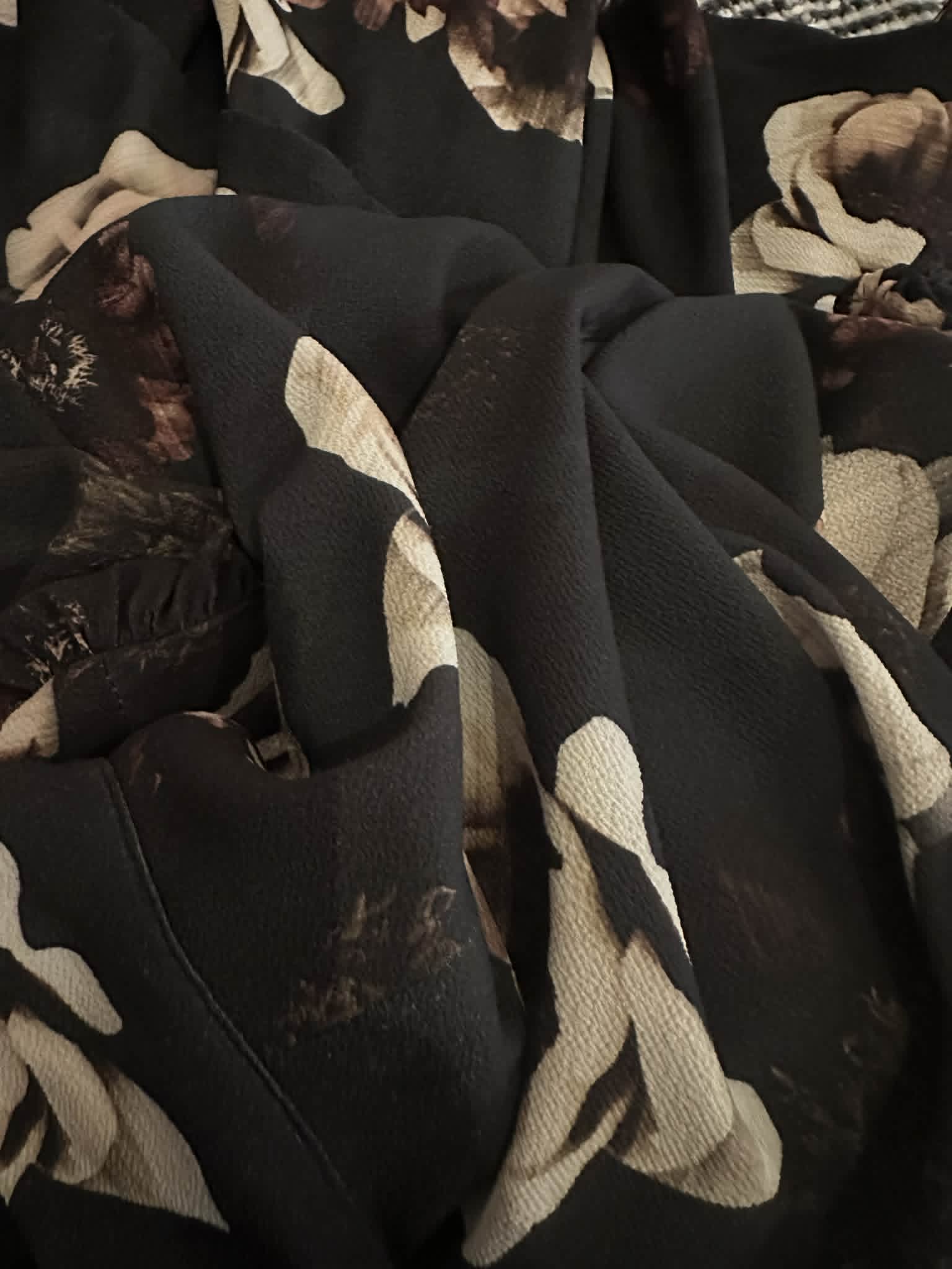 Pasduchas black floral dress fabric close-up