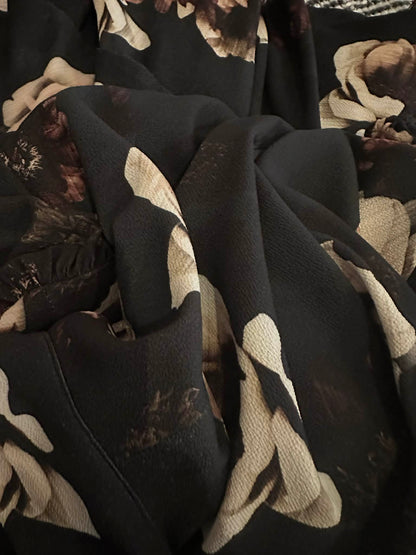 Pasduchas black floral dress fabric close-up