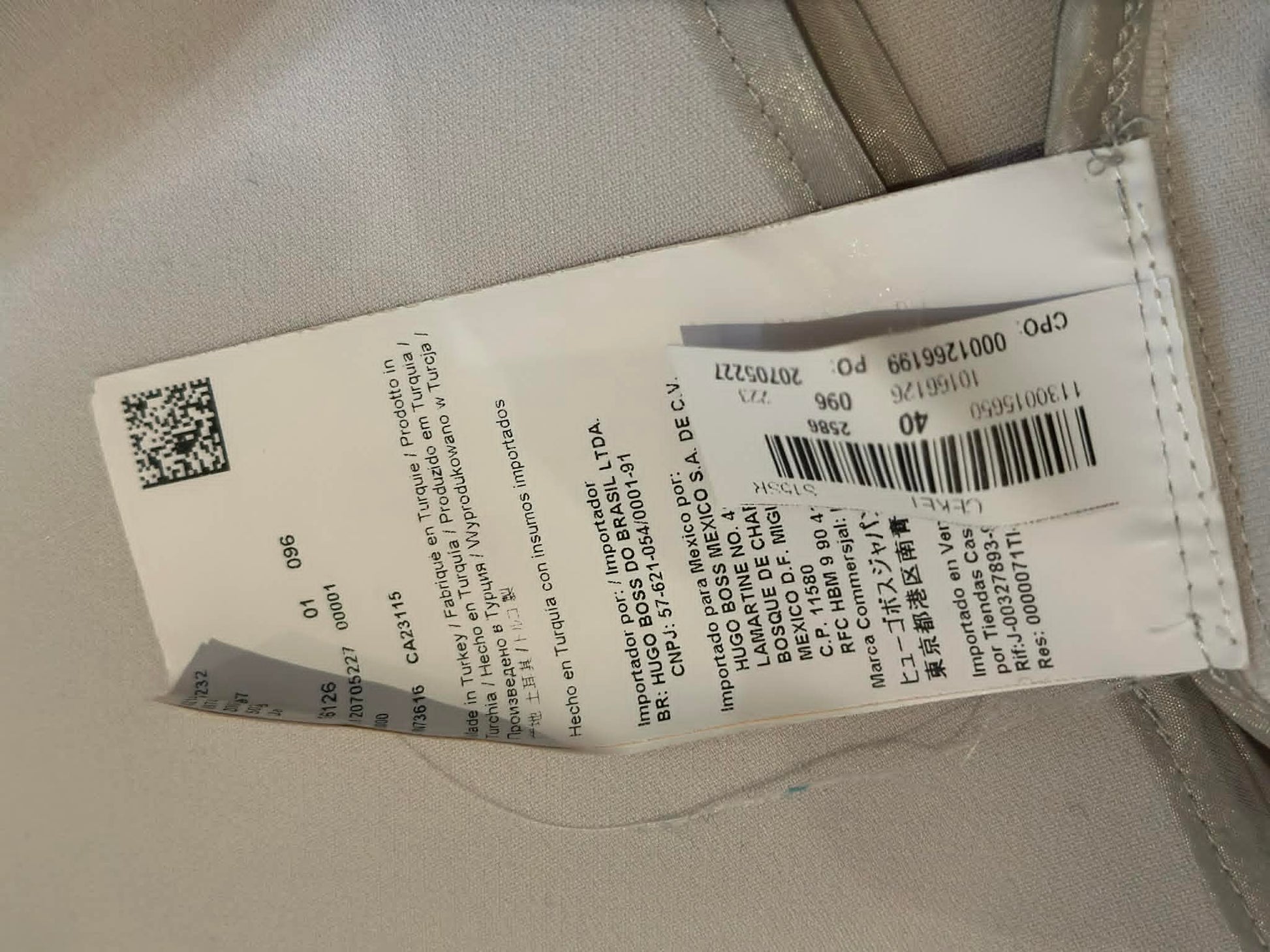 BOSS Hugo Boss full label with barcode and import details