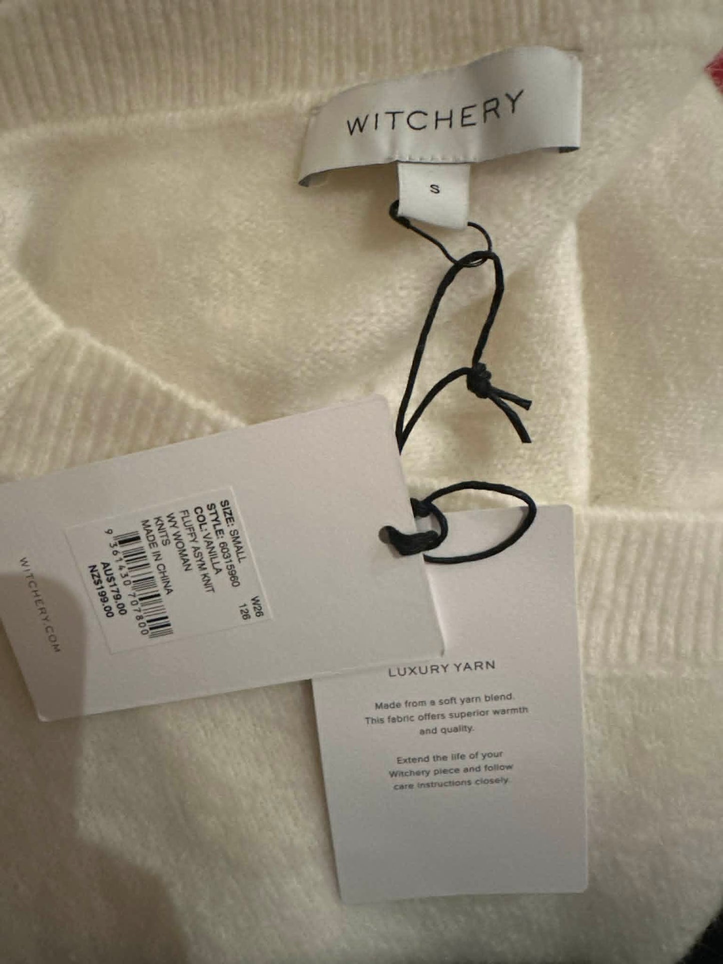 Witchery Fluffy Asymmetric Knit – Vanilla, Size S