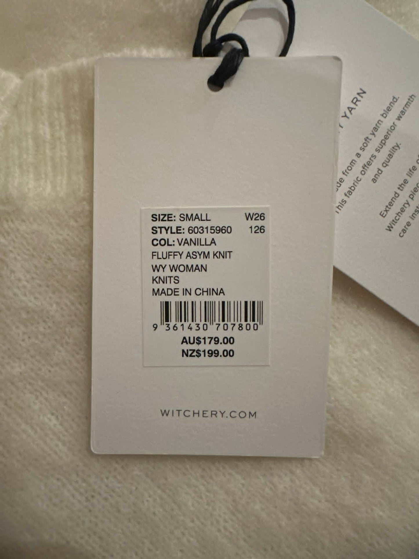 Witchery Fluffy Asymmetric Knit – Vanilla, Size S