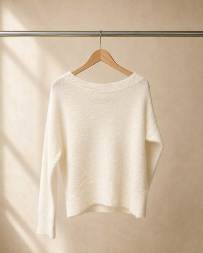Witchery Fluffy Asymmetric Knit – Vanilla, Size S
