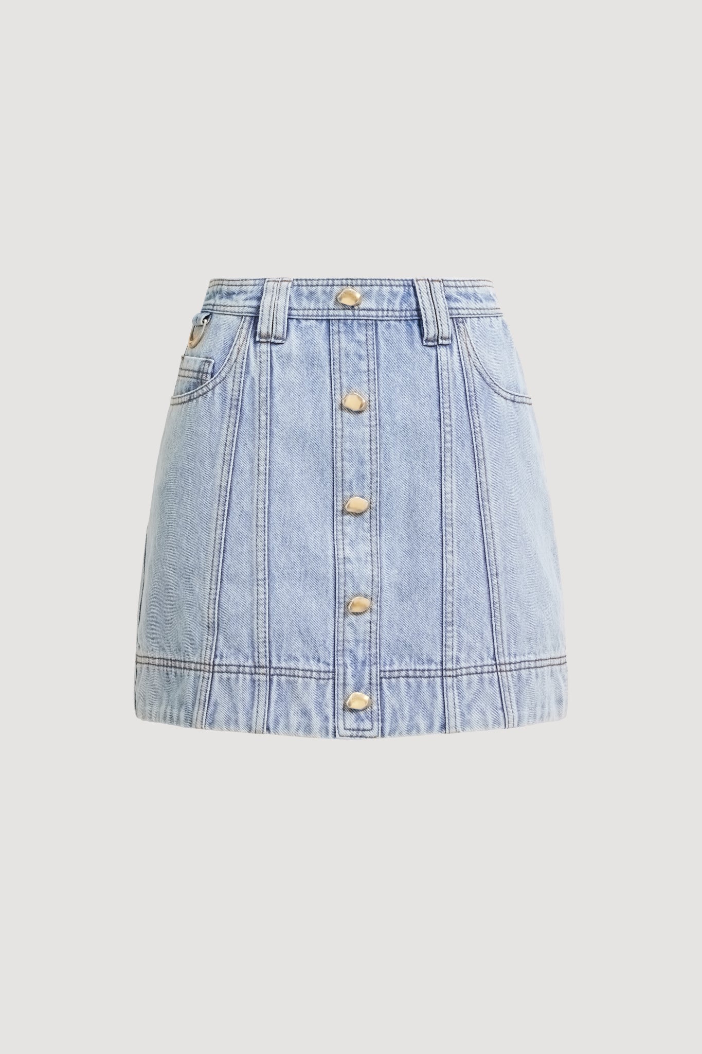 Aje Denim Button-Front Mini Skirt – Light Wash Blue, Size 8