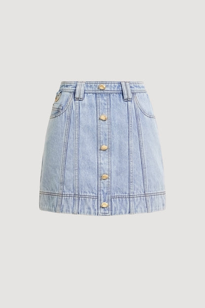 Aje Denim Button-Front Mini Skirt – Light Wash Blue, Size 8