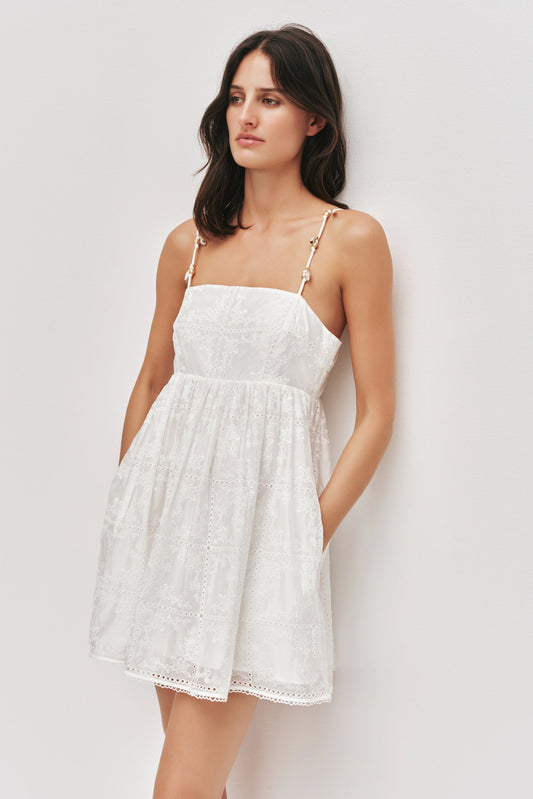 Aje Merritt Embroidered Mini Dress – Ivory, Size 10