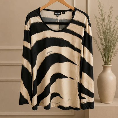 Just Cavalli Zebra Print Long Sleeve Top — Size 48