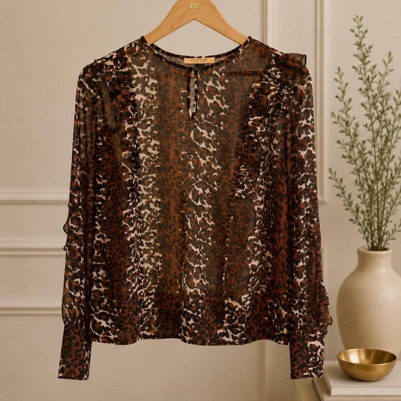 Maison Scotch Les Filles Leopard Print Sheer Blouse — Size M