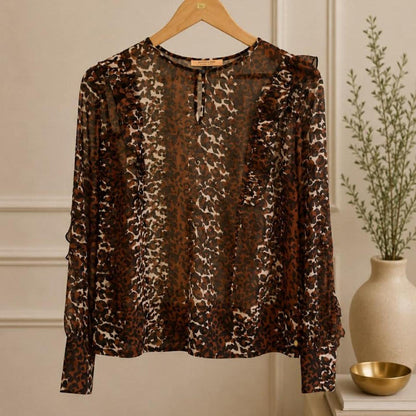 Maison Scotch Les Filles Leopard Print Sheer Blouse — Size M