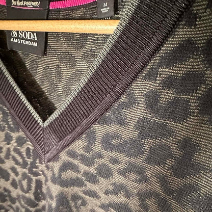 Scotch & Soda Leopard Print V-Neck Knit Sweater — Size M