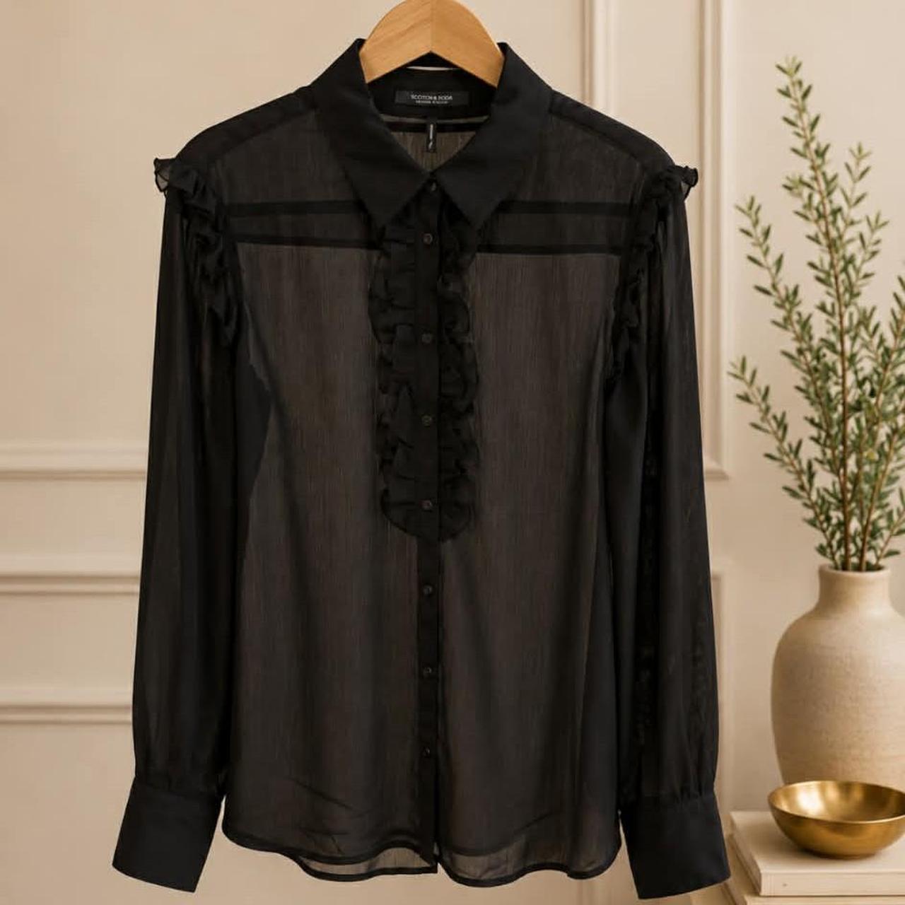 Maison Scotch L’amour Toujours Black Sheer Ruffle Blouse — Size M
