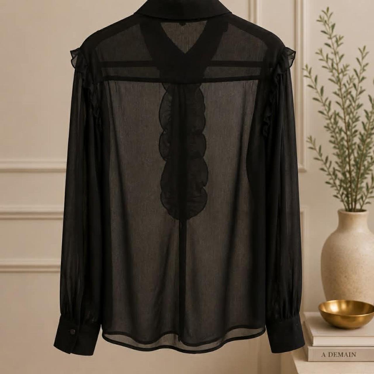 Maison Scotch L’amour Toujours Black Sheer Ruffle Blouse — Size M