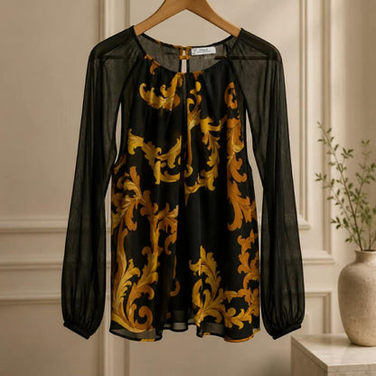 Versace Collection Baroque Gold & Black Sheer Blouse — Size 44