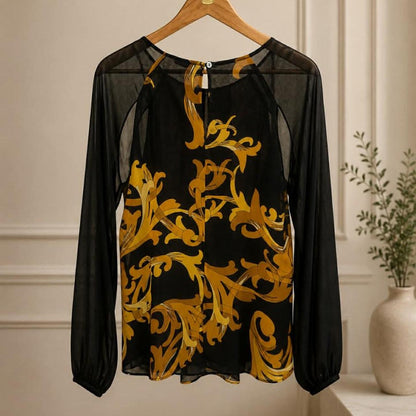 Versace Collection Baroque Gold & Black Sheer Blouse — Size 44