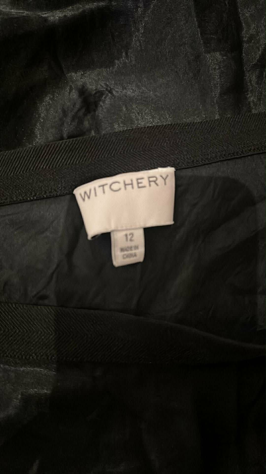 Witchery black satin midi skirt on hanger
