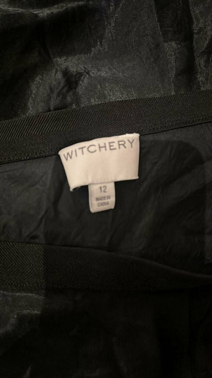Witchery black satin midi skirt on hanger
