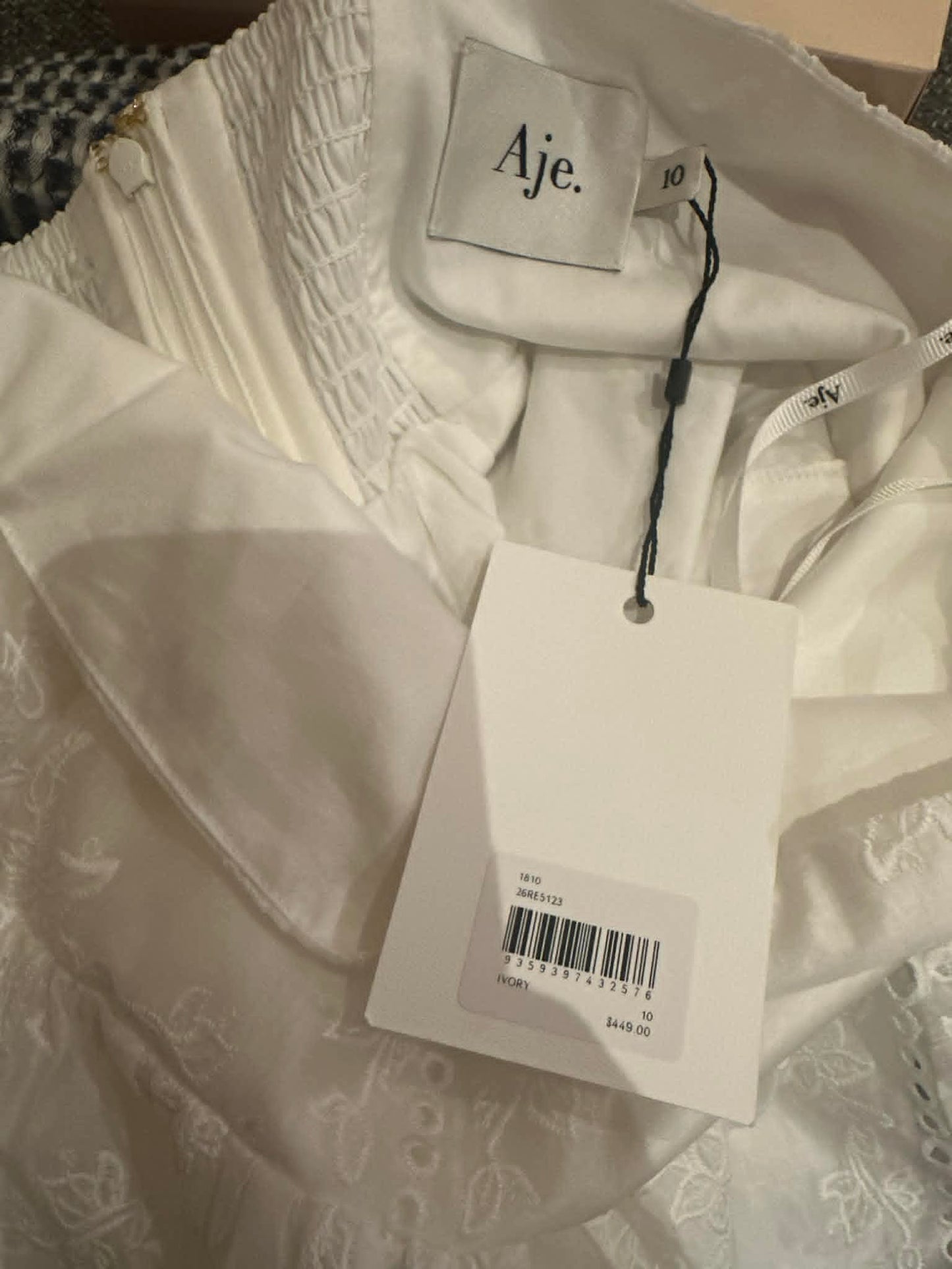 Aje Merritt Embroidered Mini Dress – Ivory, Size 10