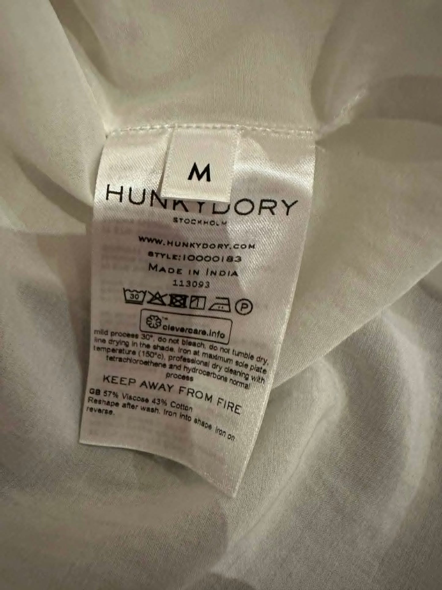 Hunkydory Stockholm White Shirt — Size M