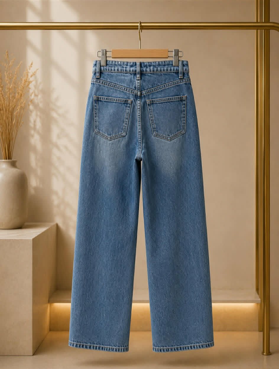 Assembly Label wide-leg jeans back view on hanger