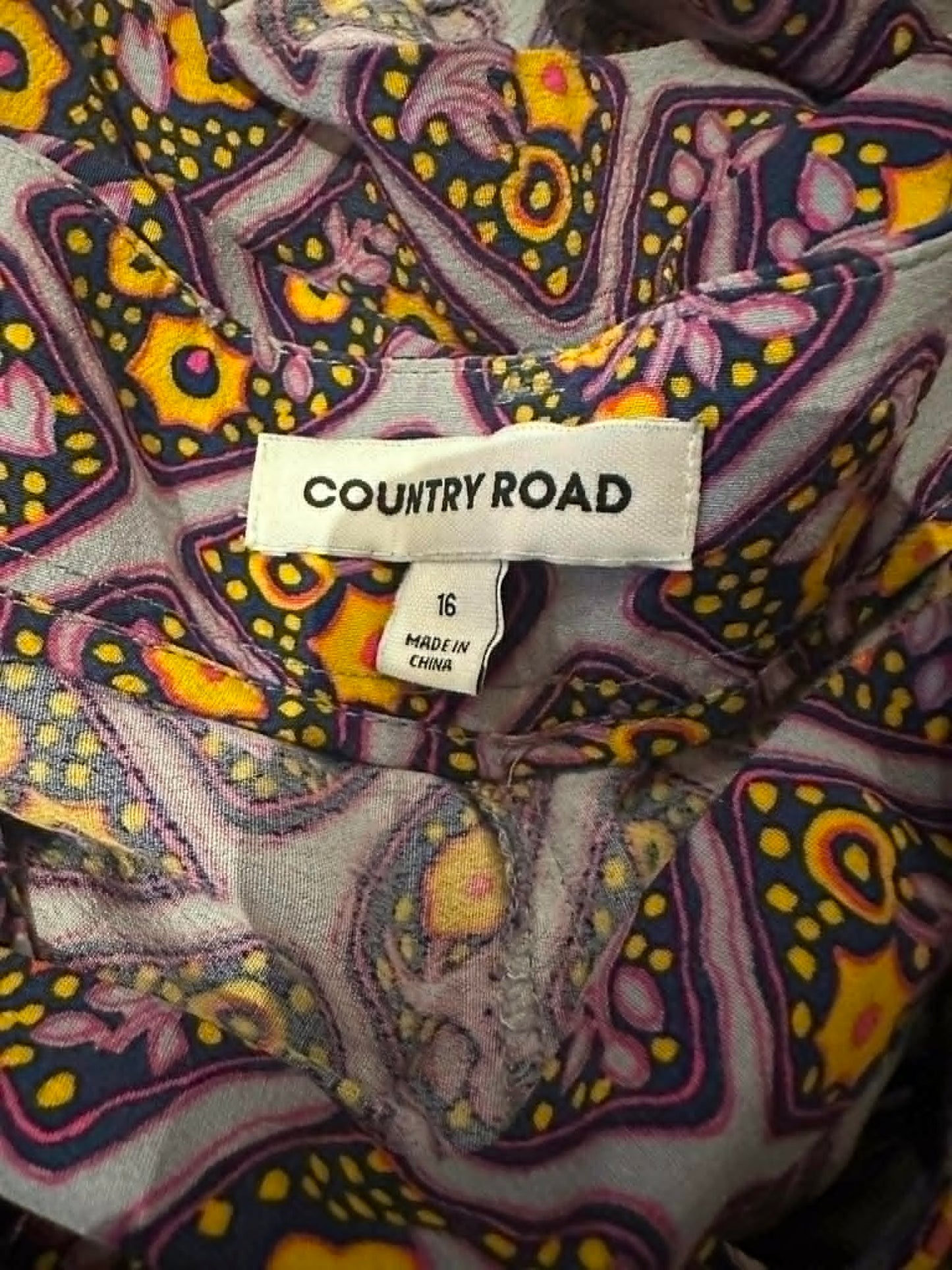 Country Road printed shorts back view on hanger
