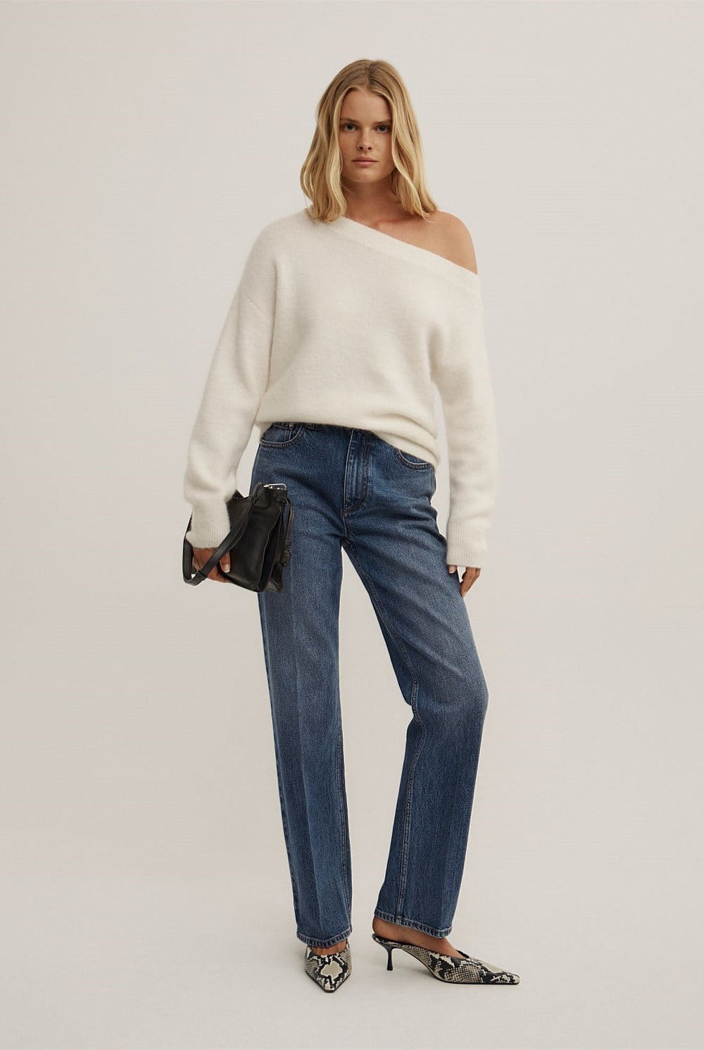 Witchery Fluffy Asymmetric Knit – Vanilla, Size S